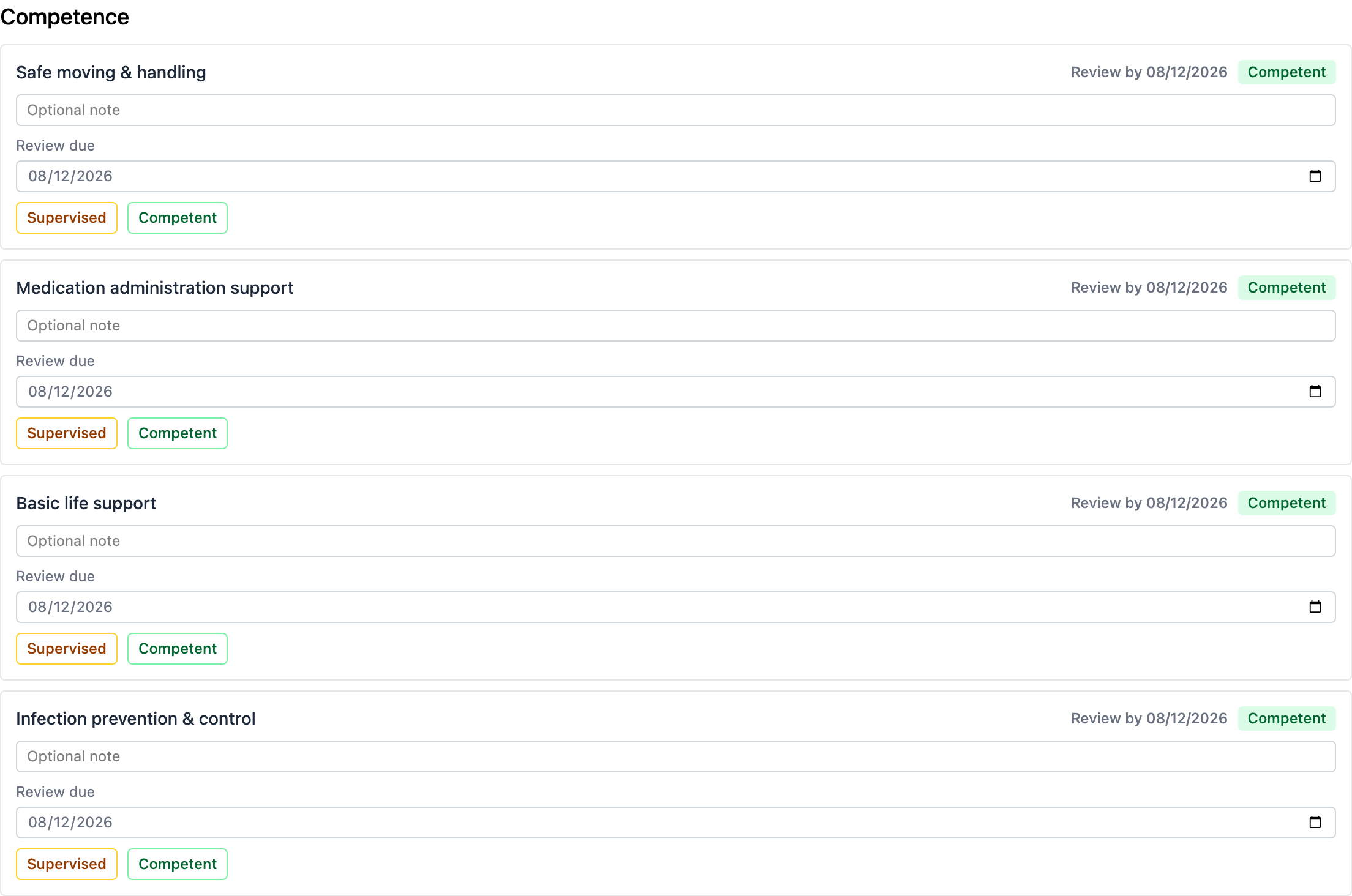 Competence records in CareTracker