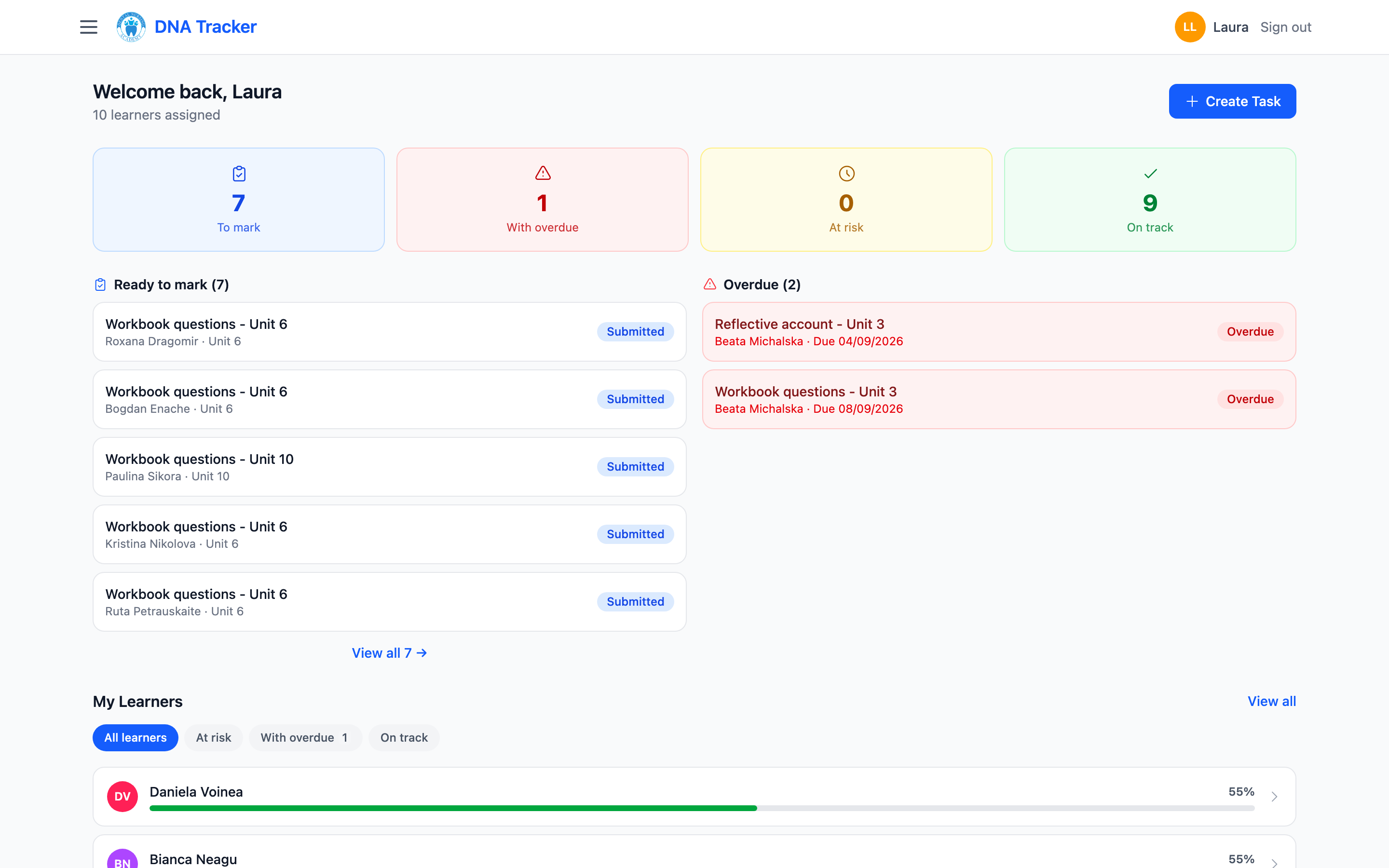 DNA Portal assessor dashboard