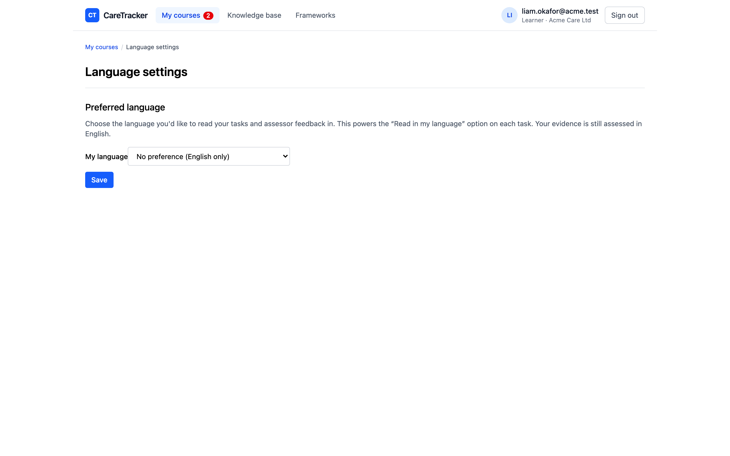 A task translated into a staff member’s own language in CareTracker